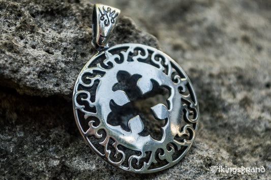 Viking Cross Pendant with Norse Ornament – Sterling Silver