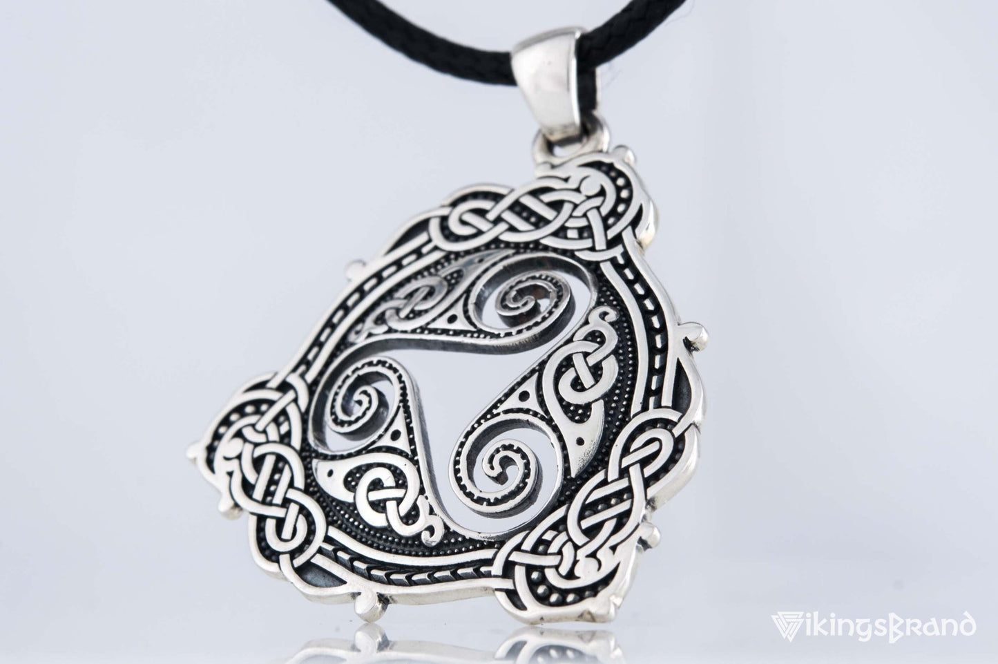 Vikings Pendant with Triskelion Symbol and Scandinavian Ornament Sterling Silver Norse Jewelry