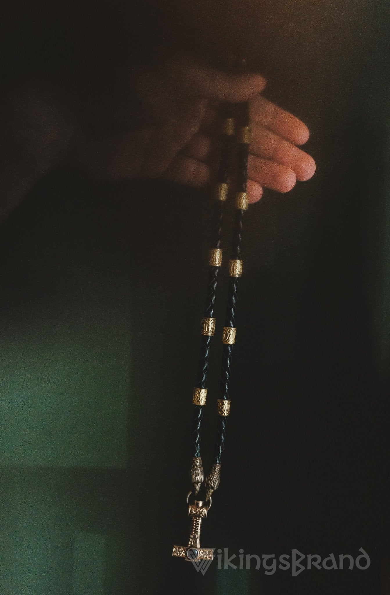 Vikings Ravens Necklace with Bronze Mjolnir & Black Agate