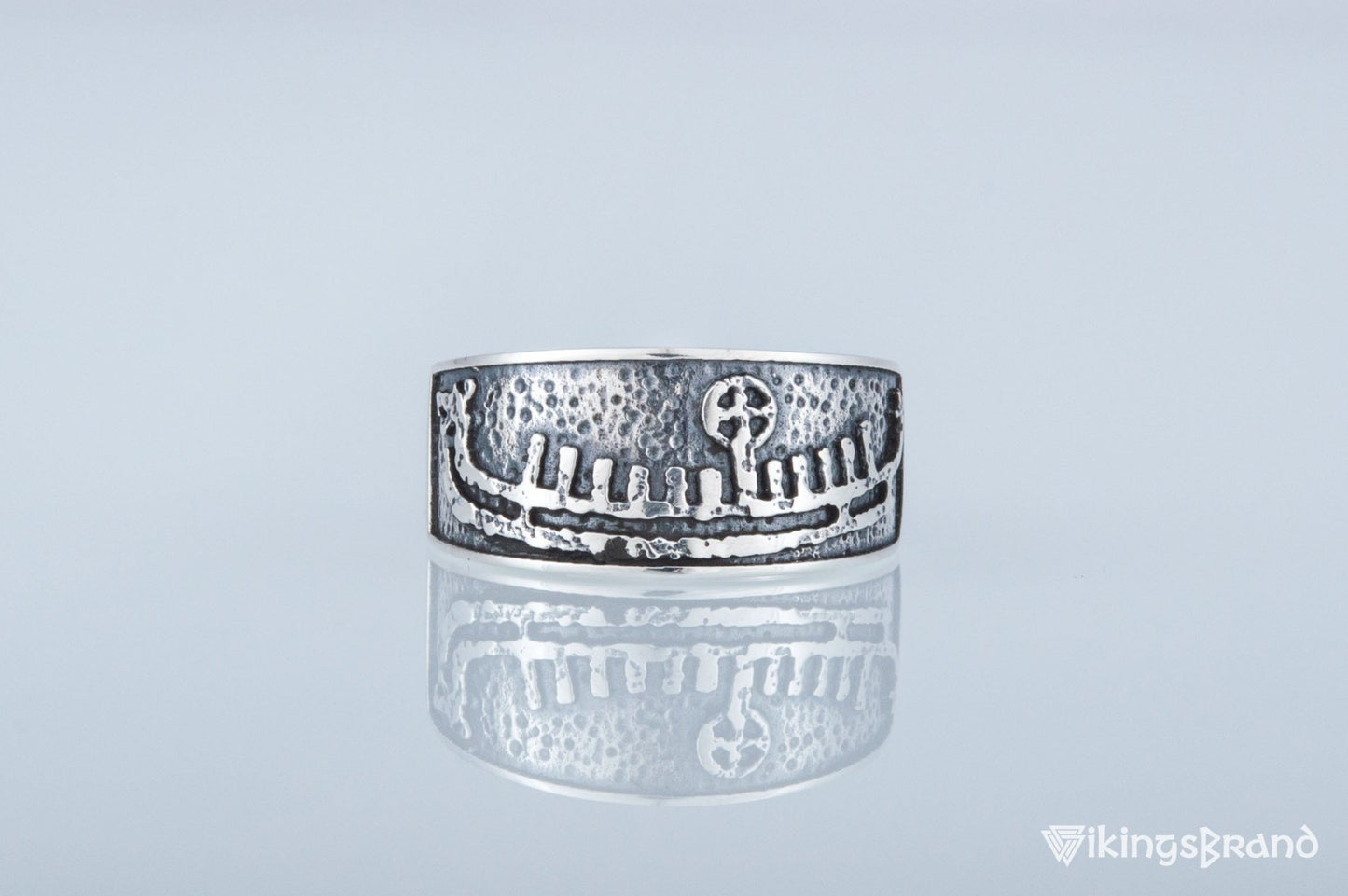 Vikings Ring with Drakkar Viking Symbol Sterling Silver Handcrafted Norse Jewelry