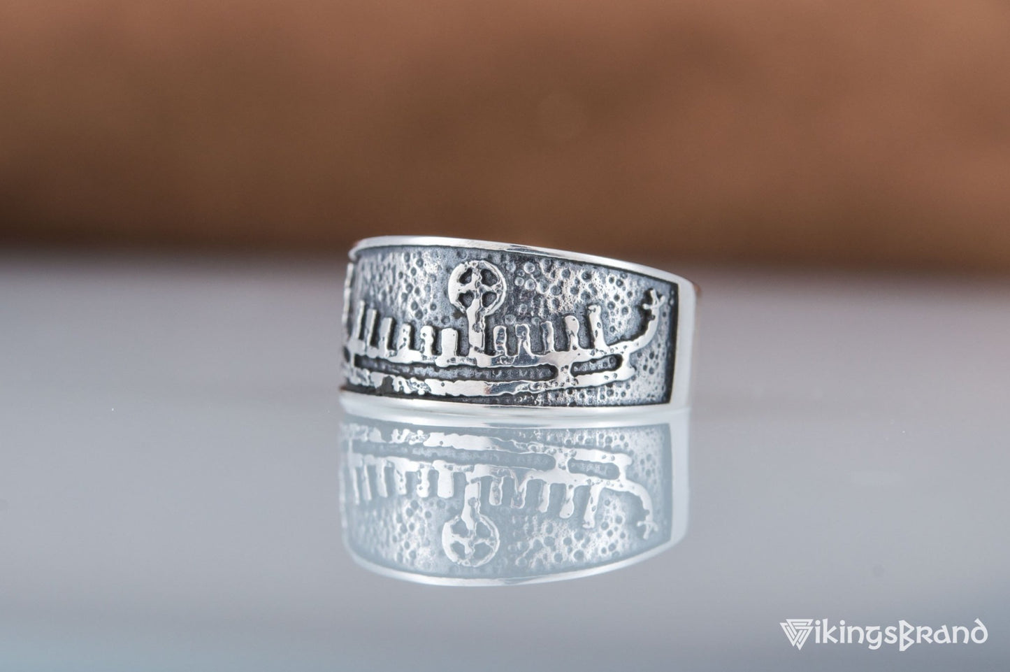 Vikings Ring with Drakkar Viking Symbol Sterling Silver Handcrafted Norse Jewelry