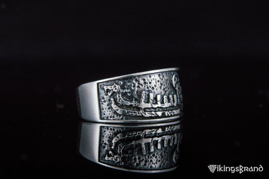 Drakkar longship band ring in 925 sterling silver – view 2