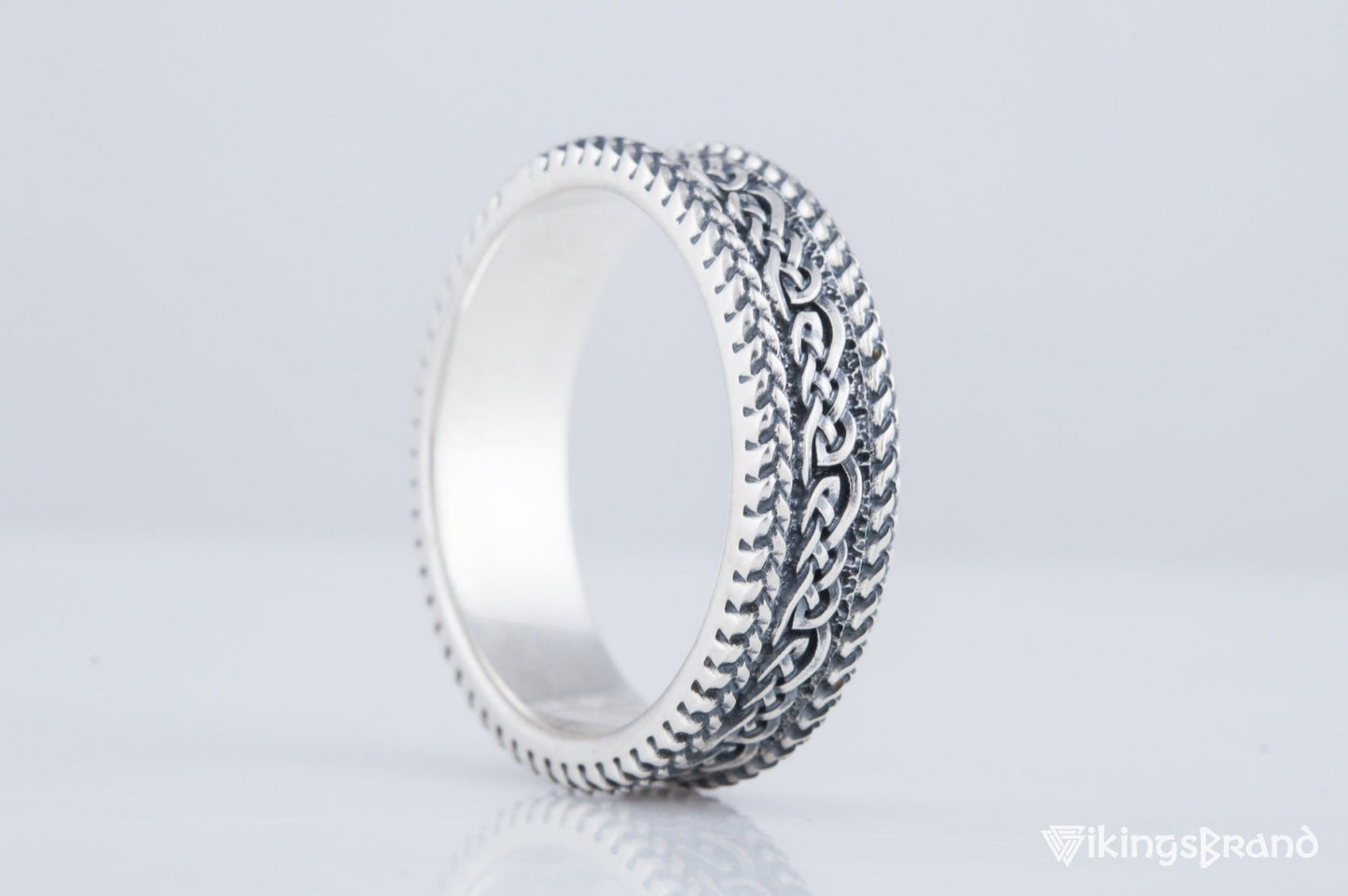Vikings Ring with Ornament Sterling Silver Handcrafted Viking Jewelry