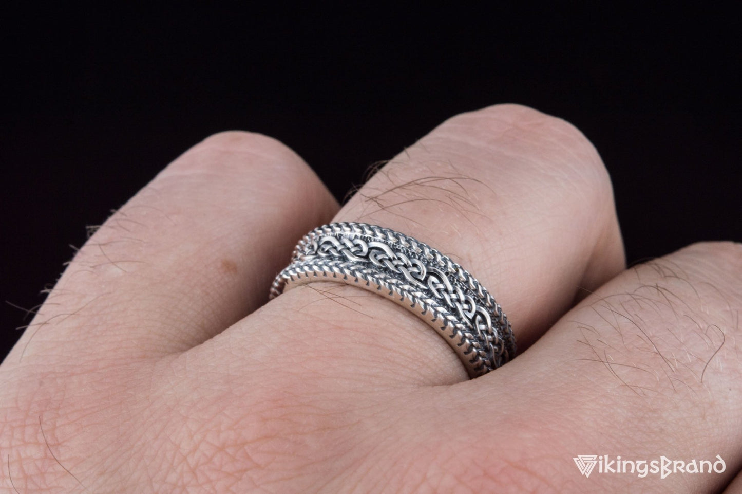 Vikings Ring with Ornament Sterling Silver Handcrafted Viking Jewelry