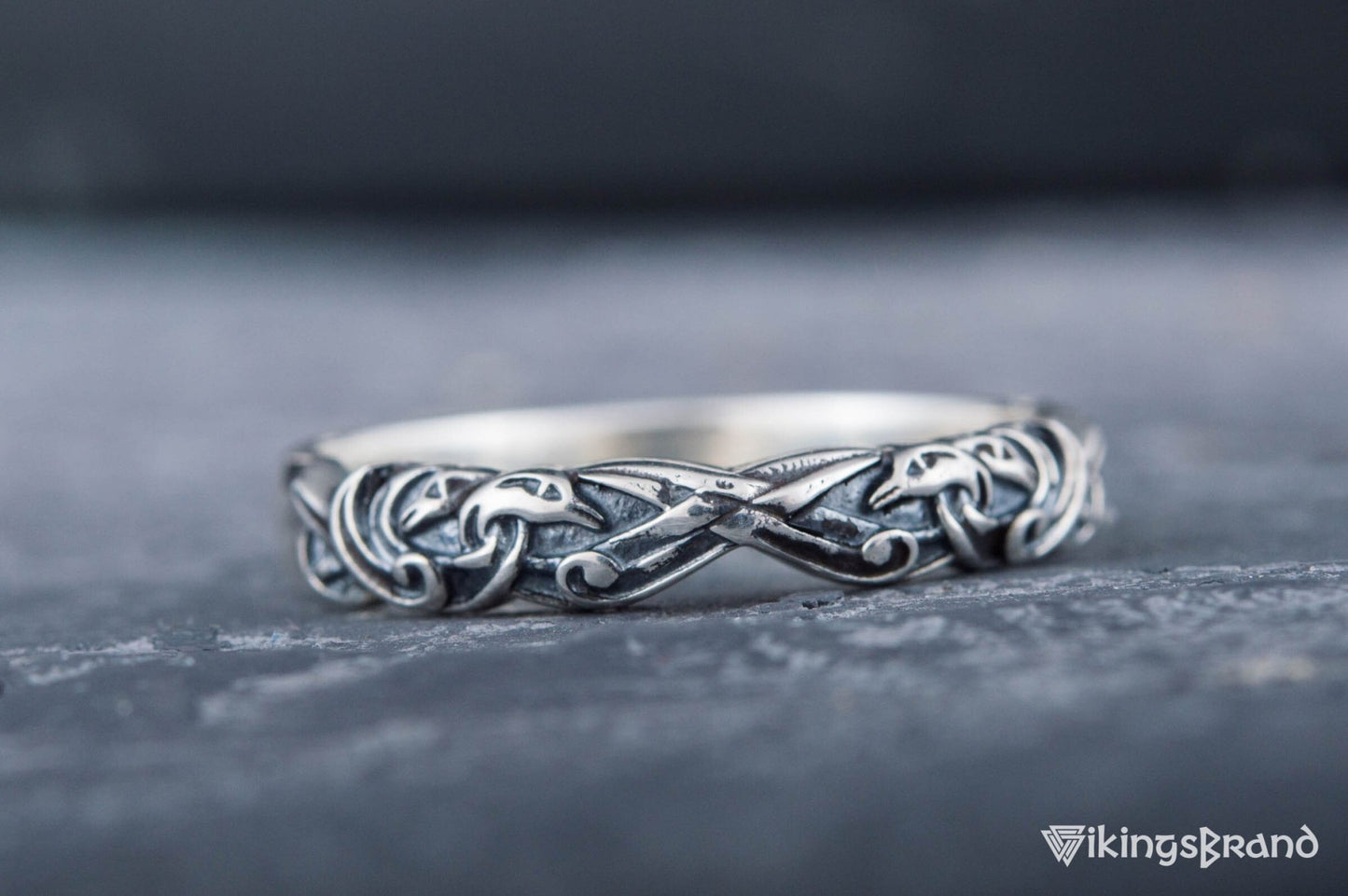 Vikings Ring with Viking Ornament Sterling Silver Jewelry