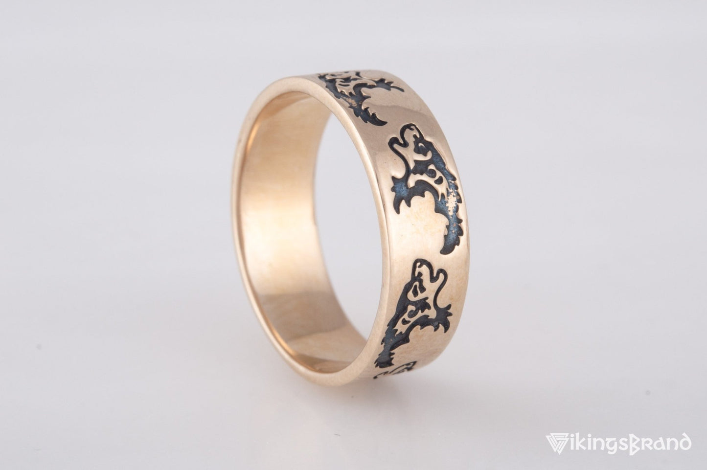 Vikings Ring with Wolf Ornament Handmade Bronze Norse Ring