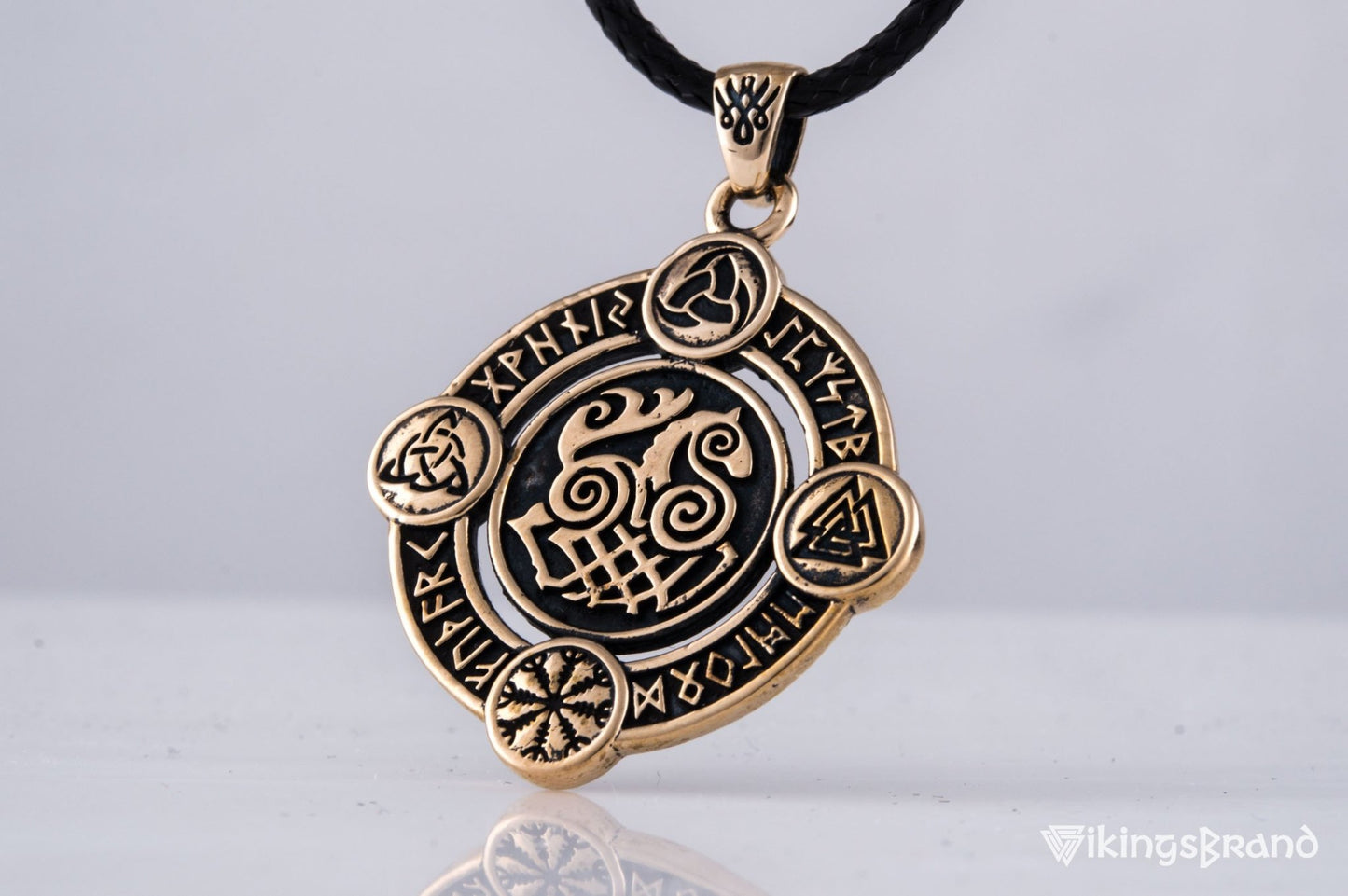 Vikings Sleipnir Pendant with Norse Symbols Bronze Viking Jewelry