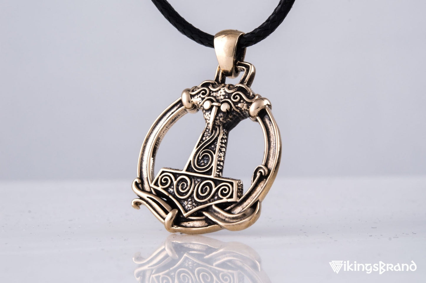 Vikings Thors Hammer Pendant with Ornament Bronze Unique Handmade Jewelry