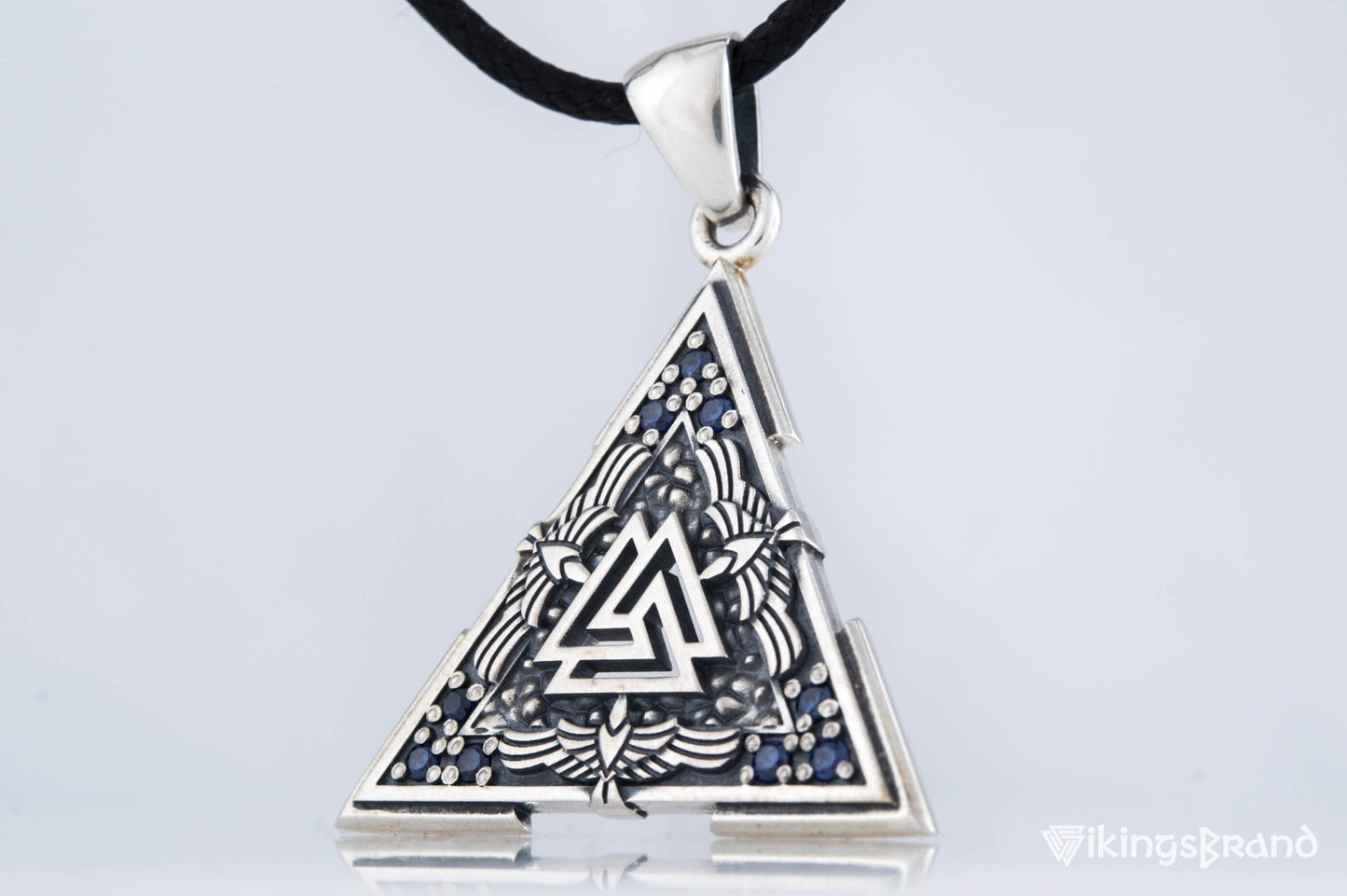 Vikings Valknut Symbol Pendant with Raven Ornament Sterling Silver Norse Jewelry