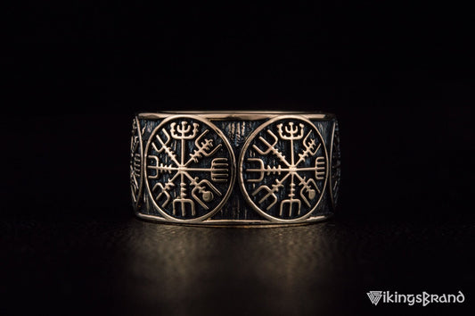 Vikings Vegvisir Runic Compass Bronze Norse Ring
