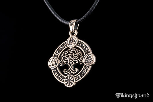 Yggdrasil Pendant with Norse Symbols, Bronze or Silver
