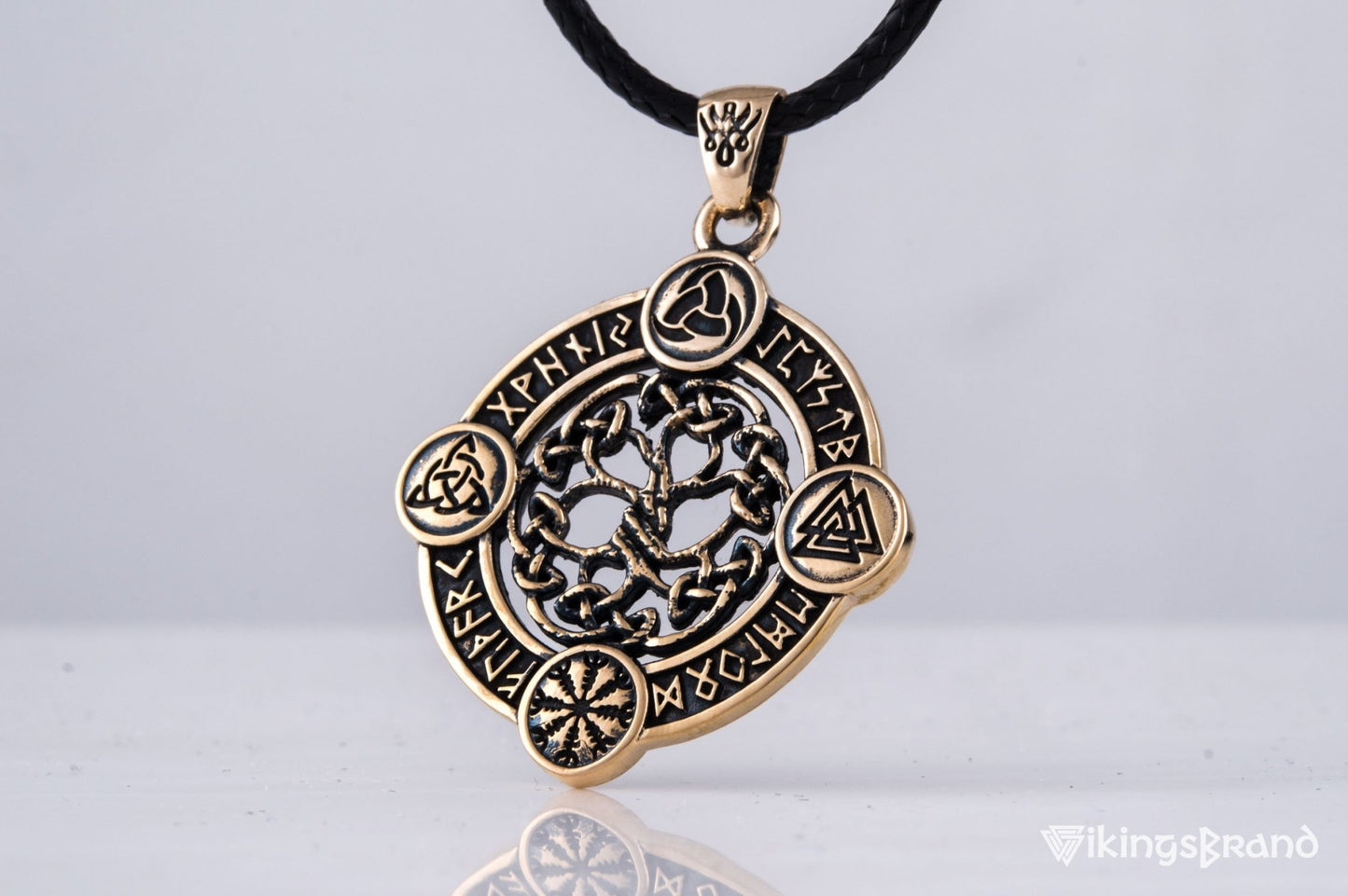 Vikings Yggdrasil The World Tree Pendant with Norse Symbols Bronze Viking Jewelry
