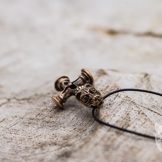wolf cross Thor's hammer pendant in bronze – view 2