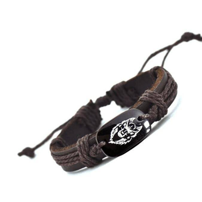 Wolf Head Leather Bracelet - VikingsBrand