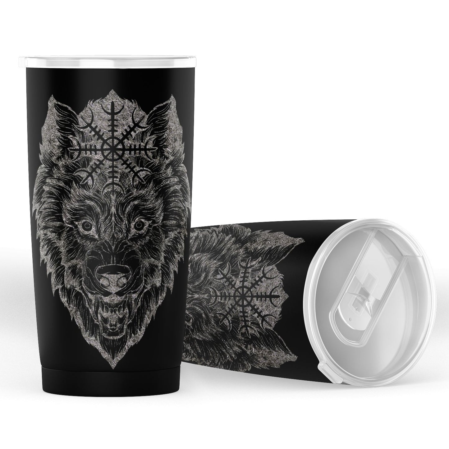 Wolf Head with Helm of Awe 20oz Tumbler - VikingsBrand