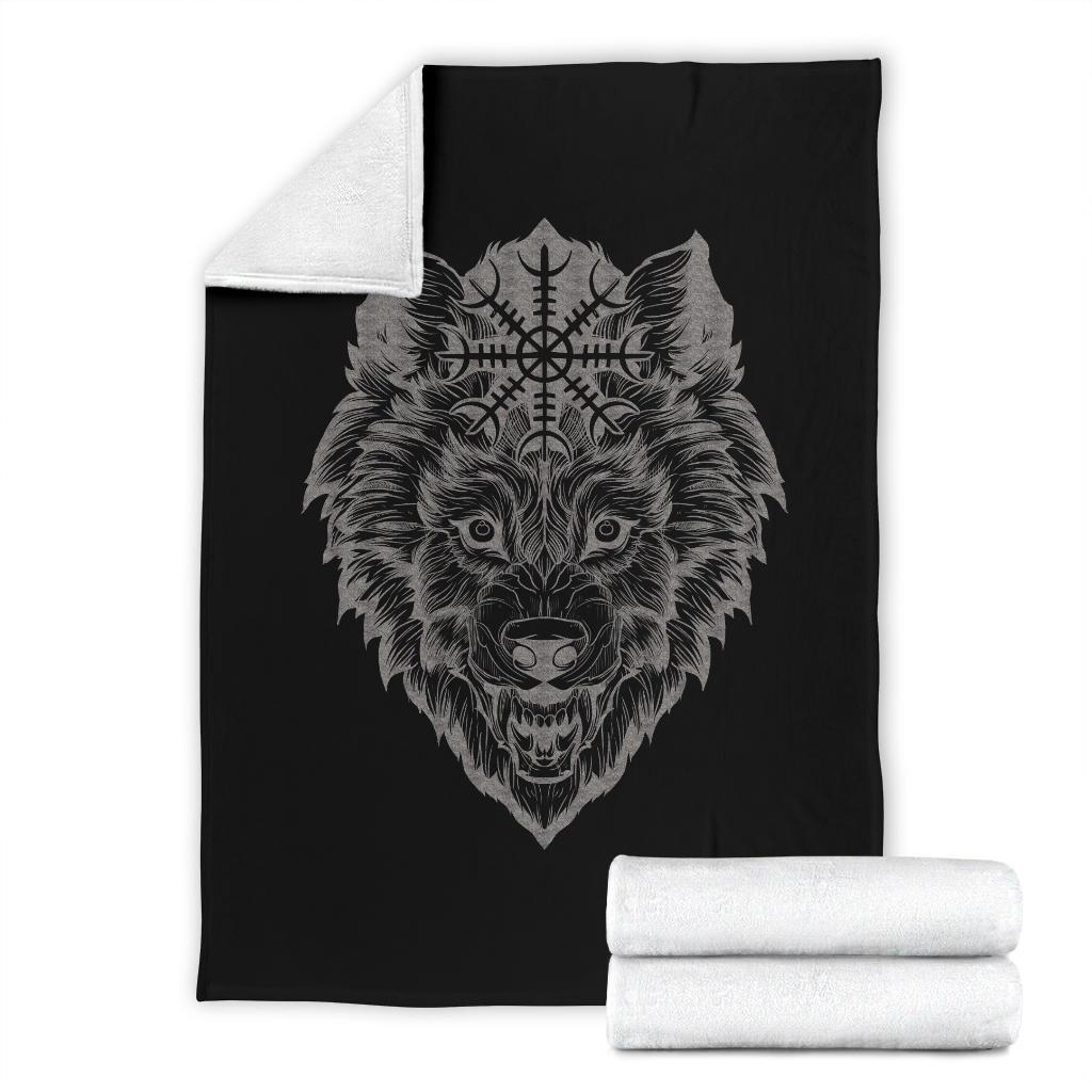 Wolf Head with Helm of Awe Fleece Blanket - VikingsBrand