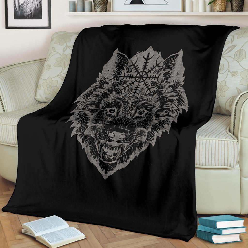 Wolf Head with Helm of Awe Fleece Blanket - VikingsBrand