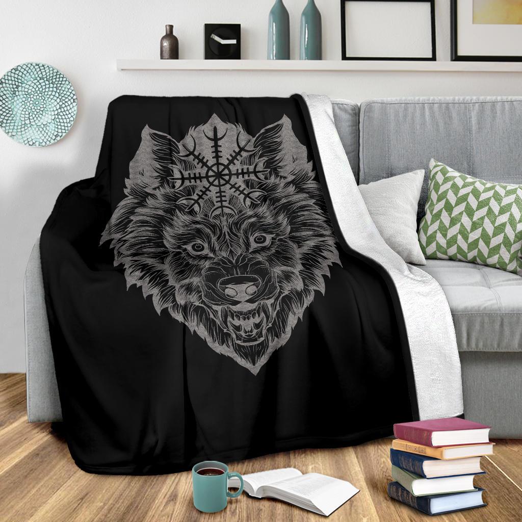 Wolf Head with Helm of Awe Fleece Blanket - VikingsBrand