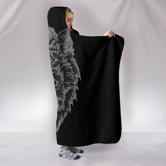 Wolf Head with Helm of Awe Hooded Blanket - VikingsBrand