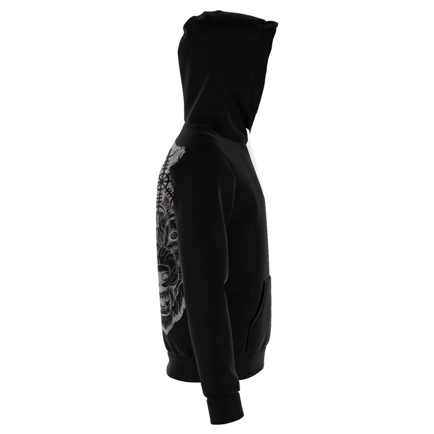 Wolf Head with Helm of Awe Hoodie Back - VikingsBrand