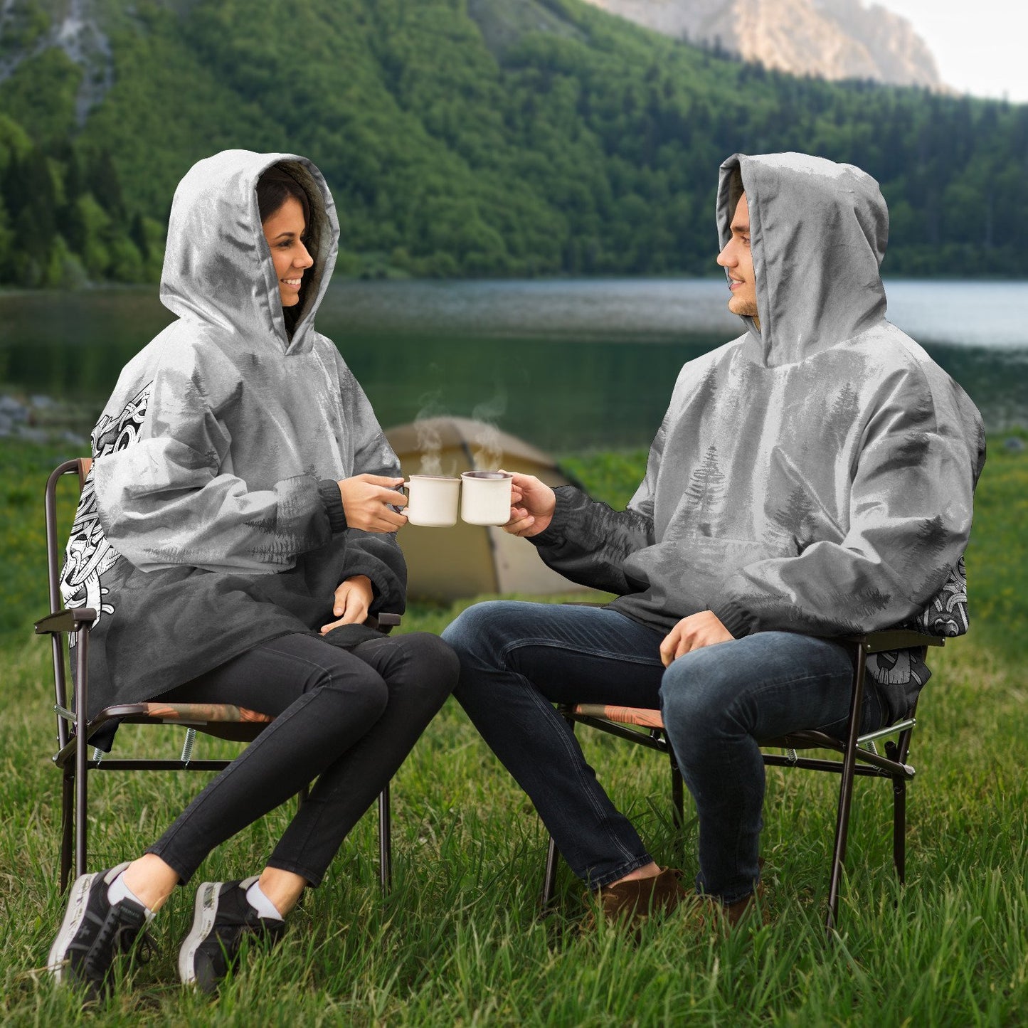 Wolf in Spruce Forest Hygge Snug Viking Hoodie - Back