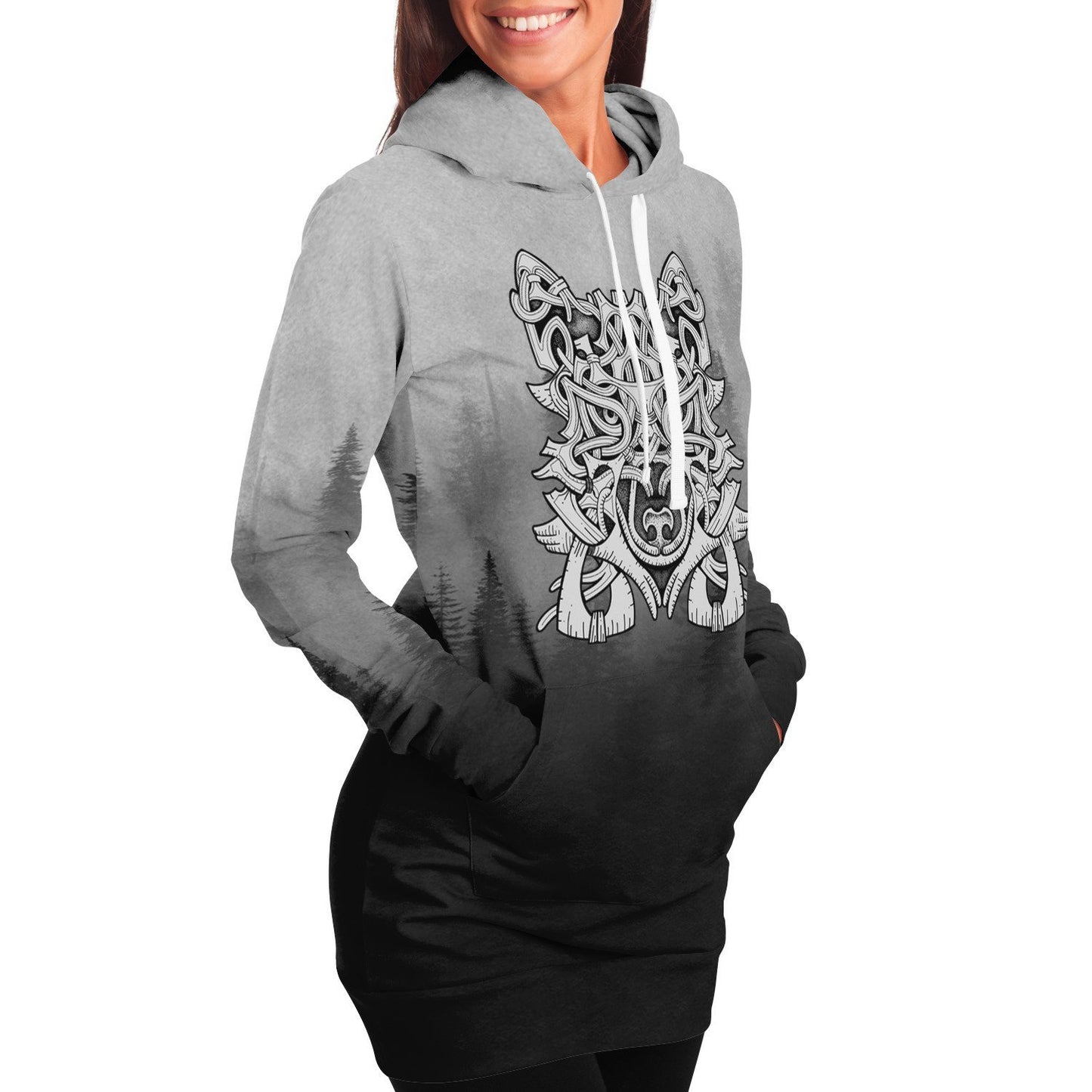 Wolf in Spruce Forest Longline Hoodie for Shieldmaidens