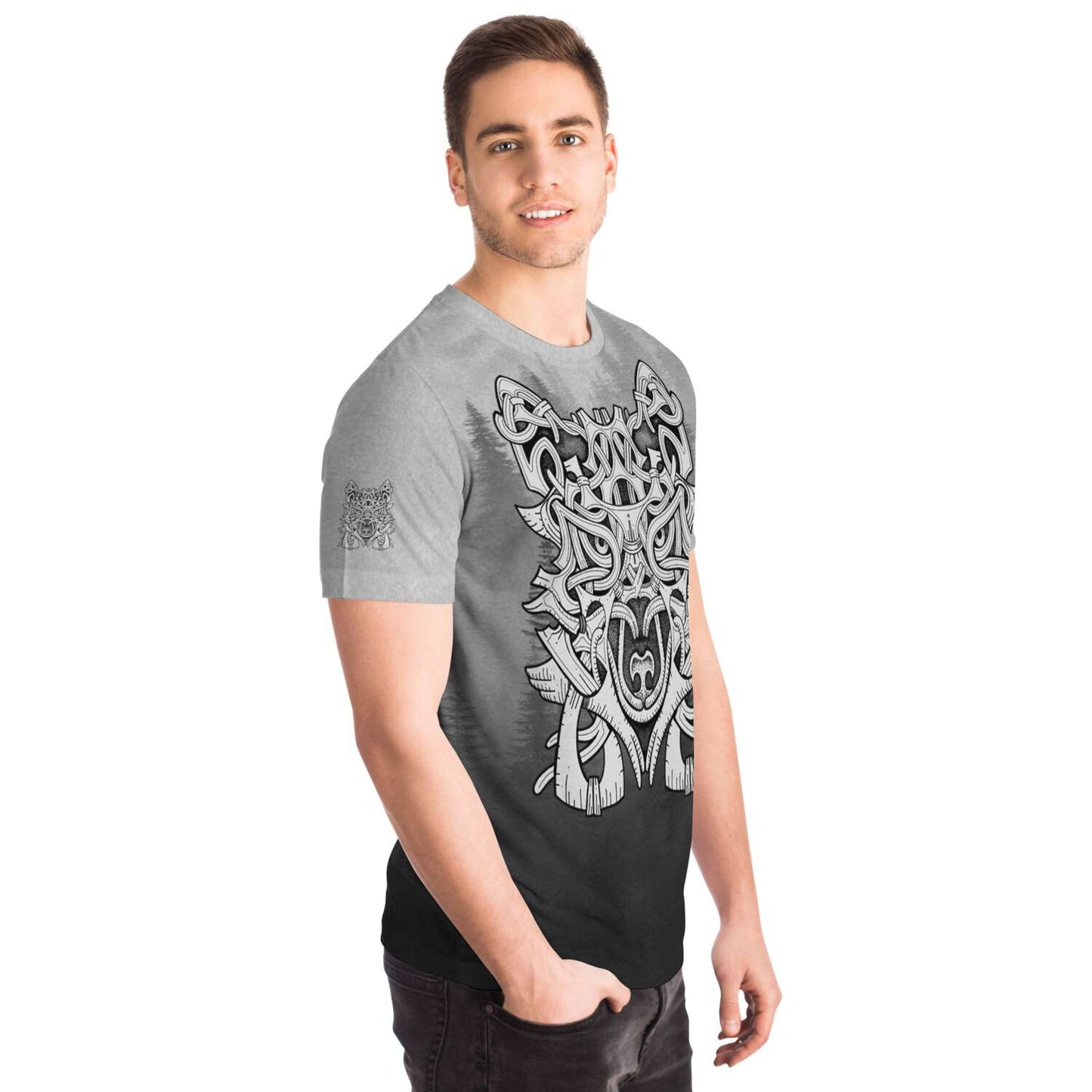 Wolf in Spruce Forest Unisex Viking T-Shirt