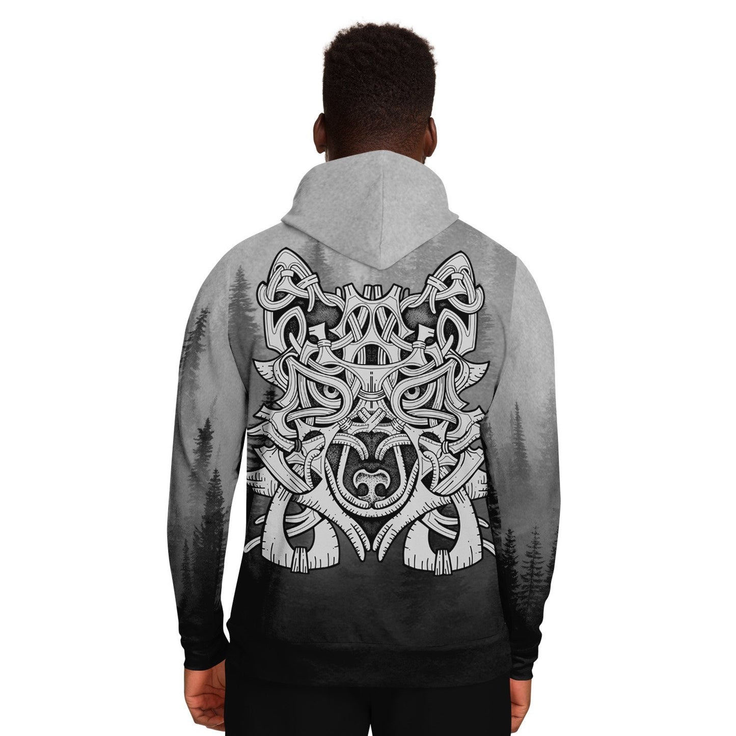 Wolf in Spruce Forest Viking Unisex Hoodie - Back