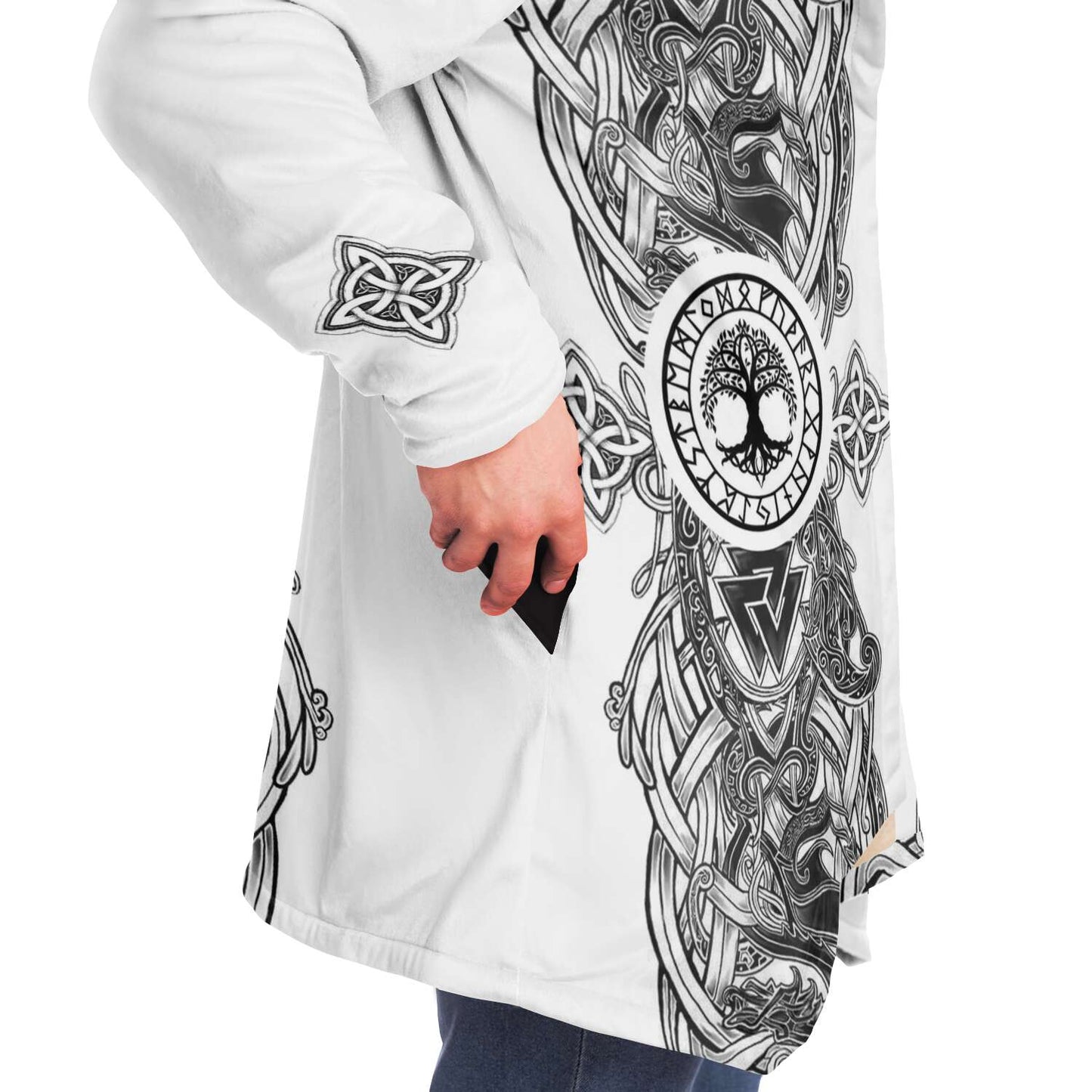 Yggdrasil and Valknut Premium Viking Cloak - White