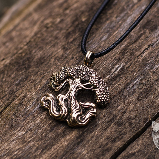 Sculpted Yggdrasil world tree pendant in bronze – view 2