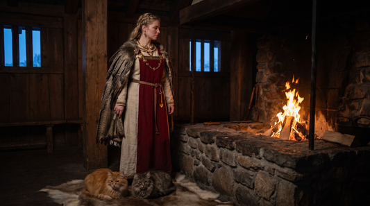 Freya the Norse goddess wearing the necklace Brisingamen with a falcon cloak over her shoulders