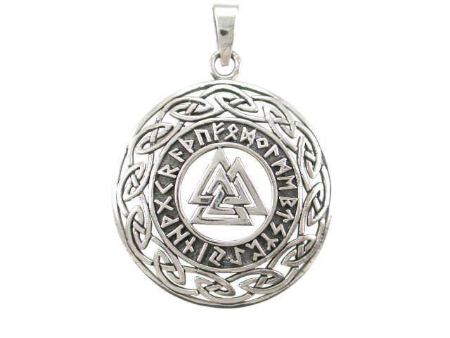 Viking Valknut sterling silver with runes.
