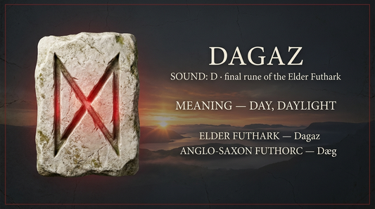 Dagaz rune fact card — day, daylight, in the Elder Futhark