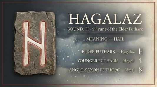 Hagalaz rune fact card — hail, in the Elder Futhark