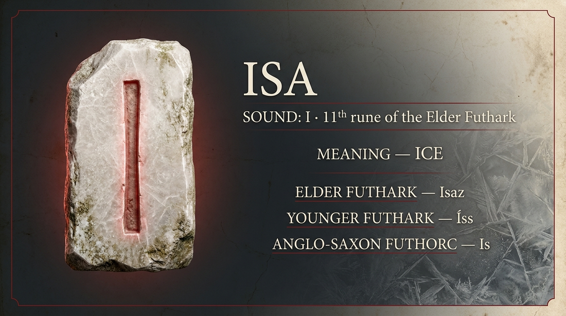 Isa rune fact card — ice, in the Elder Futhark