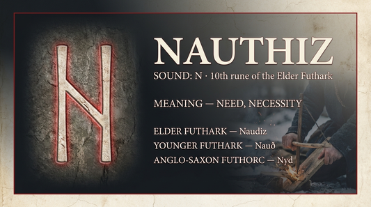Nauthiz rune fact card — need, necessity, in the Elder Futhark