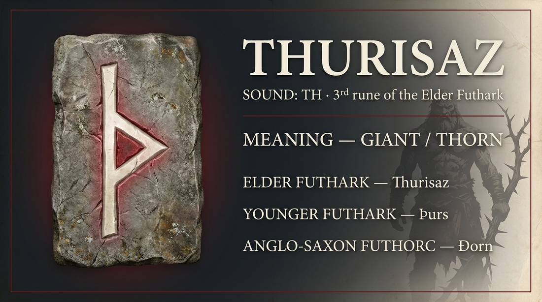 Thurisaz rune fact card — giant / thorn, in the Elder Futhark