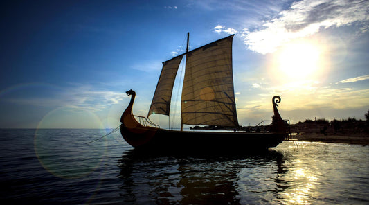 Viking boat on the open sea