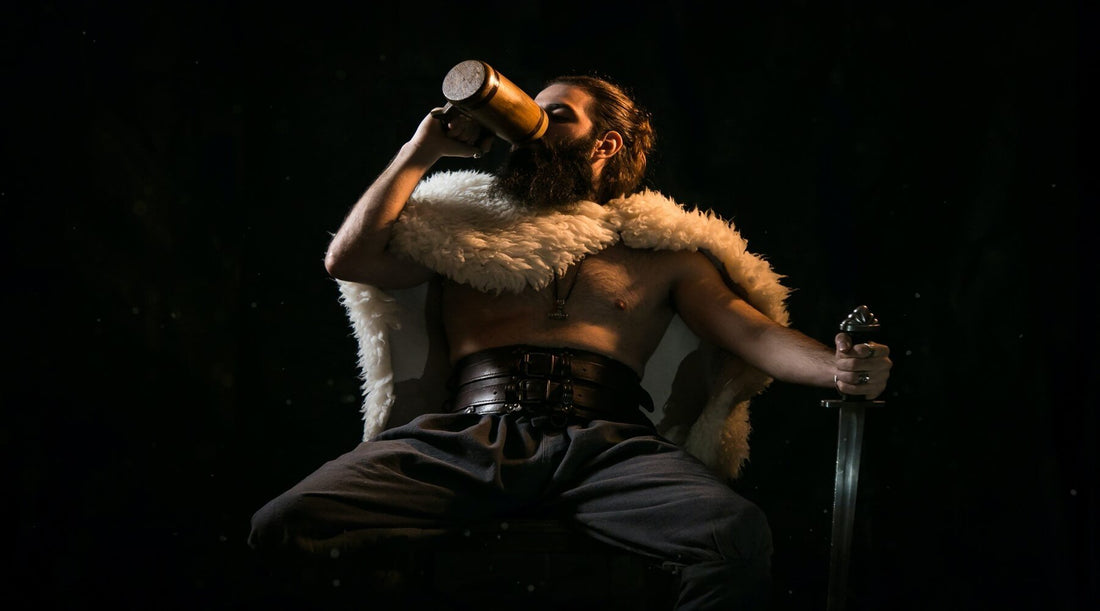 A Viking drinking beer