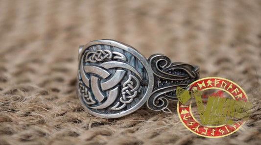Viking ring with Odin's horn symbol