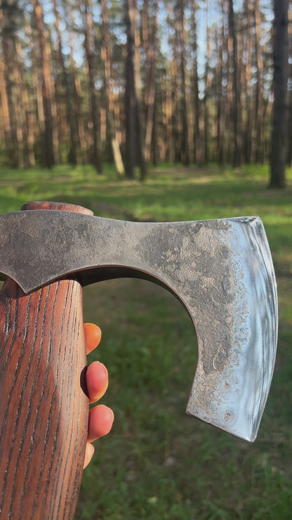 Hand Forged Viking Axe "Svart barbar" with carved handle