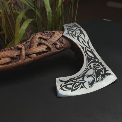 Viking Axe Handmade Ulfhednar Warriors – Fenrir Carved Nordic Axe