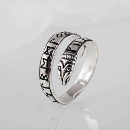 Ouroboros serpent ring with Elder Futhark runes in 925 silver – view 4