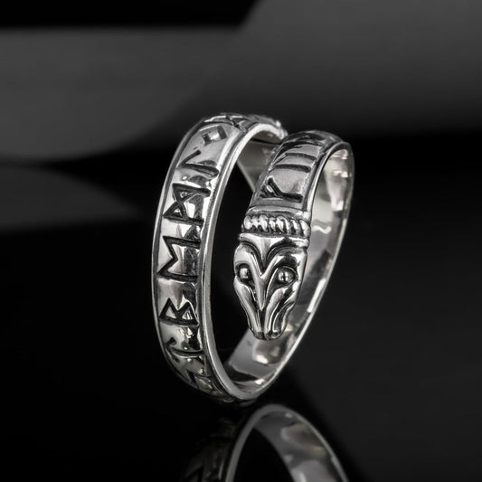 Ouroboros serpent ring with Elder Futhark runes in 925 silver