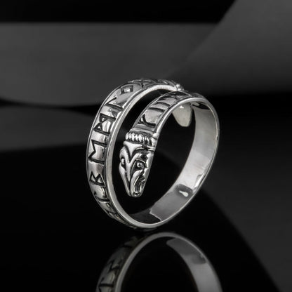 Ouroboros serpent ring with Elder Futhark runes in 925 silver – view 5