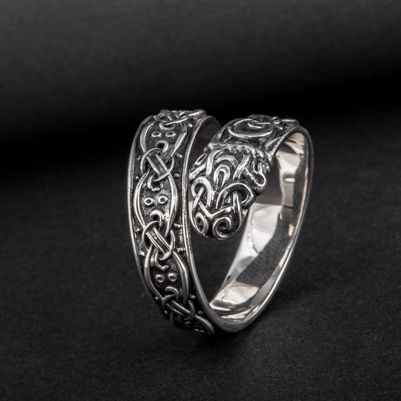 Ouroboros ring with Norse ornament