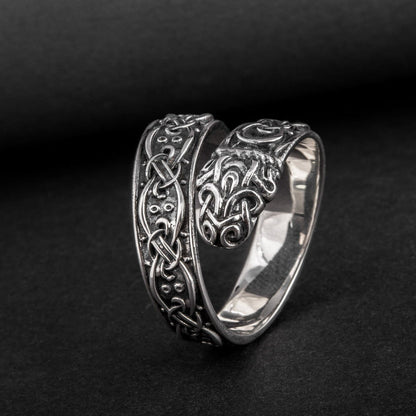 Ouroboros ring with Norse ornament