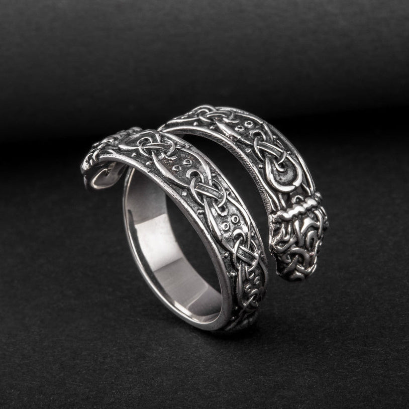 Ouroboros ring with Norse ornament – view 2
