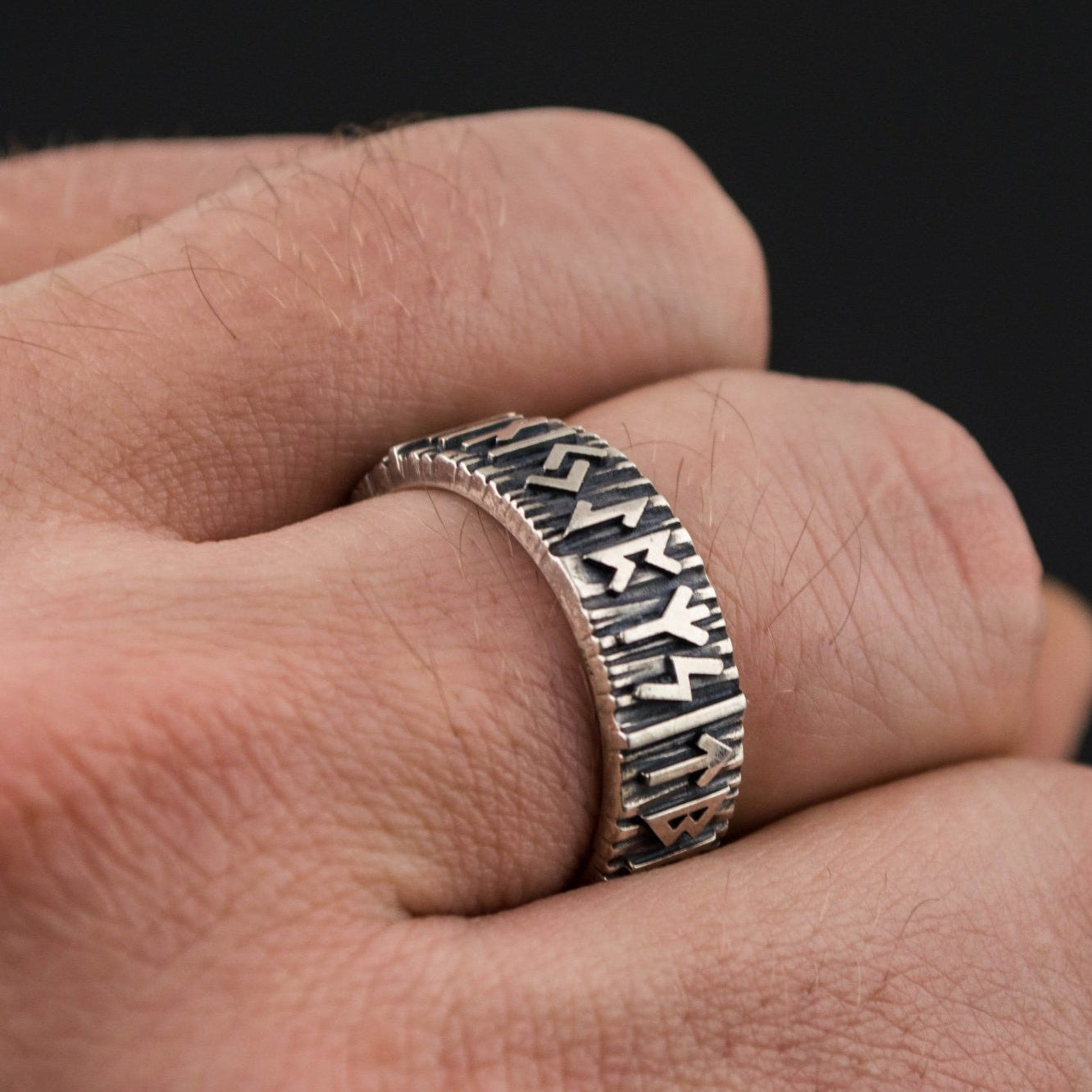 Elder Futhark runes 925 sterling silver Viking ring – view 3