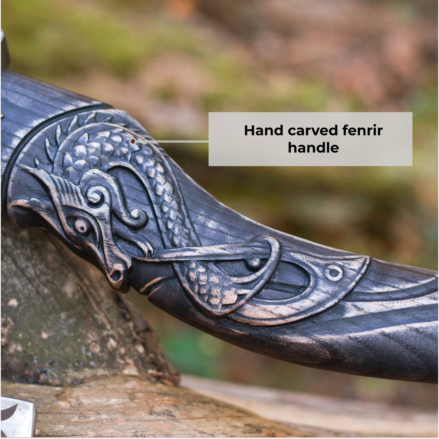 Hand-Forged Hardened Bearded Viking Axe “Fenrisulfr” with Carved Handle